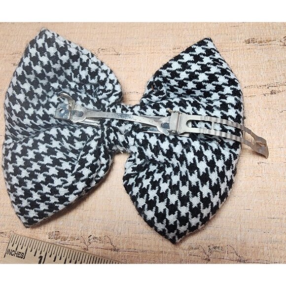 Vintage Black White Houndstooth Hair Bow Barrette Large Clip 90's Roll Tide - Picture 5 of 5